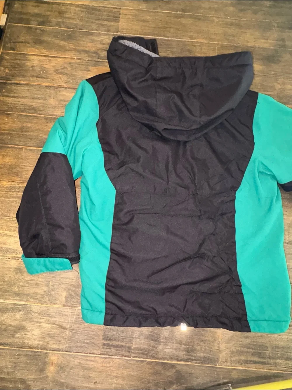 Swiss Tech Kids Hooded Raincoat in Black and Teal